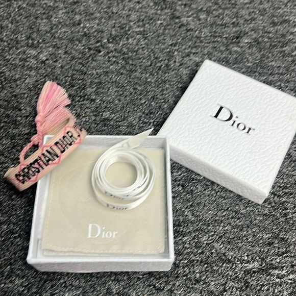 Authentic DIOR Woven Bracelet - Pink w Black Stitch, Original Box, Ribbon - Picture 1 of 4